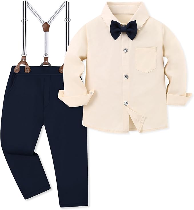 nilikastta Boy Suit Toddler Boy Outfit Boy Dress Shirt with Bowtie/Suspender Pants Gentleman Wedding Outfits 1-10 Years