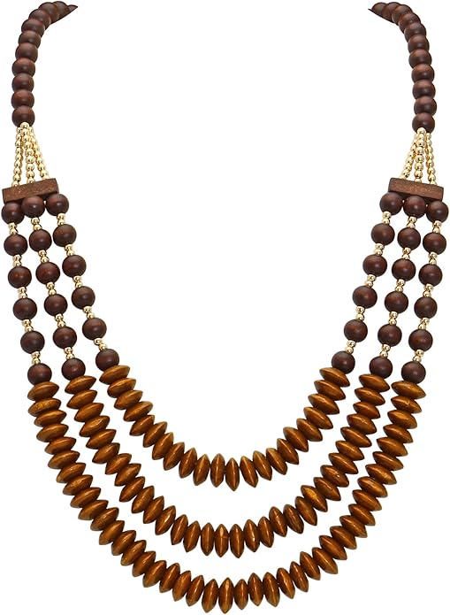 Coiris Layer Chunky Wood Beaded Necklace Exaggerated Statement Bead Collar Necklace Bib Necklaces