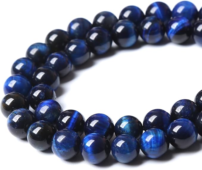 72PCS 10mm Lapis Lazuli Blue Tiger Eye Beads Natural Stone Round Loose Beads Energy Gemstone Healing Power for Jewelry Making 2 Strand 32"
