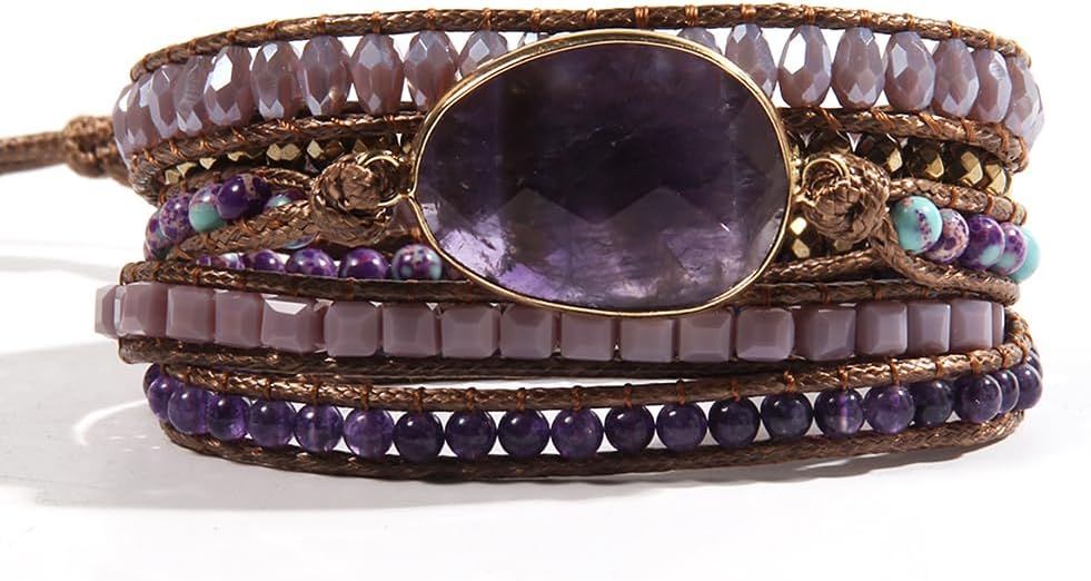 ZOSOJONA Women Wrap Bracelet Boho Natural Jasper Crystal Stone Beads Strand Bracelets