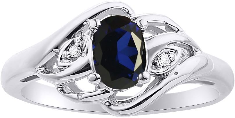 Rylos Ring featuring Classic Style, 6X4MM Birthstone Gemstone, & Diamonds - Elegant Jewelry for Women in Sterling Silver, Sizes 5-10