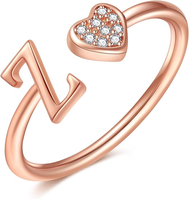 Valentines Day Gift Initial Rings for Teen Girls - S925 Heart Sterling Silver Rings for Teen Girls | 14K Gold/Rose Gold/Sterling Silver Plated Ring for Girls Kids Women Ring for Teenager Girls Gifts Adjustable, No Tarnish, Hypoallergenic