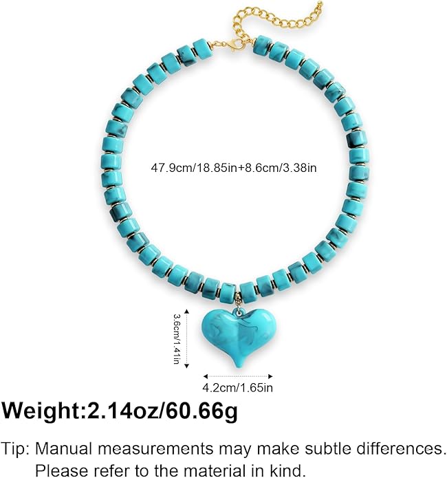 Large Acrylic Heart Necklaces for Women Chunky Puffy Heart Pendant Necklace Exaggerated Statement Love Beaded Choker Necklace Jewelry