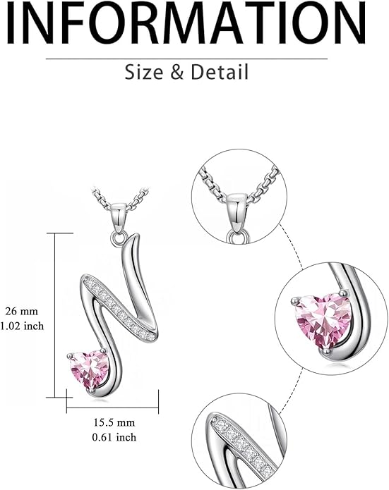 Valentines Day Gifts for Women Alphabet A to Z Initial Birthstone Pendant Necklaces for Women - 18k White Gold Plated Personalized Name Jewelry Valentine Mothers Day Birthday Gifts for Women Her Girlfriend