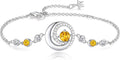 FANCIME Birthstone Bracelets 925 Sterling Silver Moon and Star Bangle Charm Bracelet Fine Jewelry Birthday Anniversary Christmas Day Gift for Her Women, Adjustable Chain 6.7"+1.2" Extend