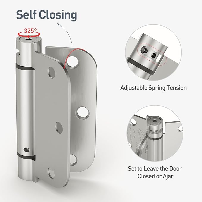 HOSOM 4 Pack Brushed Nickel Self Closing Door Hinges, 3.5 Inch 5/8'' Radius - Image 3