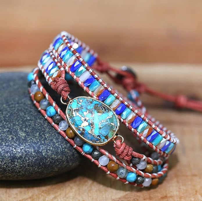 ZOSOJONA Women Wrap Bracelets Boho Natural Stone Jasper Turquoises Strand Bracelet Jewelry Collection