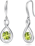 FANCIME Valentines Day Gift Dangle Drop Earrings 925 Sterling Silver Dainty Infinity Round Gemstone Birthstone Jewelry Birthday Gifts for Her Women
