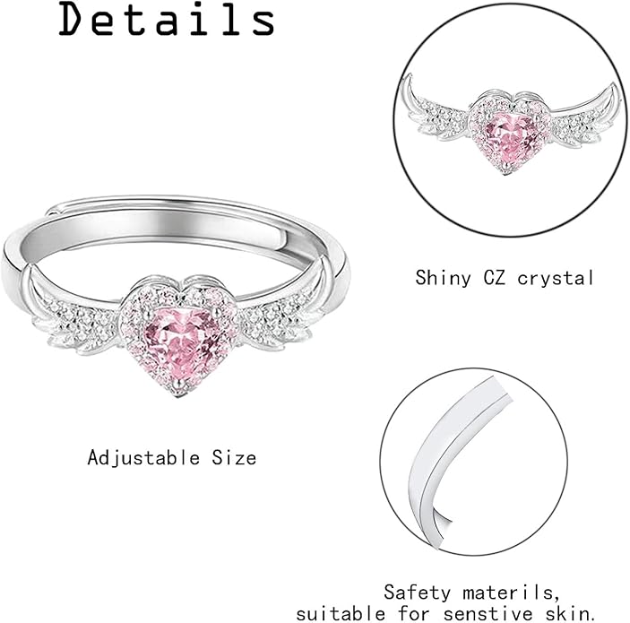 Beautiful Pink Angel Wings Rings, Adjustable Opening Size Rings for Women Teenage Girls, Adjustable Ring Jewelry, Best Birthday Gift Christmas Gifts.