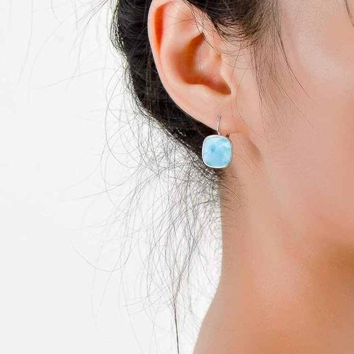 AOBOCO Sterling Silver Leverback Earrings Embellished with Crystals from Austria, Hypoallergenic Cushion Cut Square Crystal Earrings, Fine Anniversary Birthday Jewelry Gifts for Women