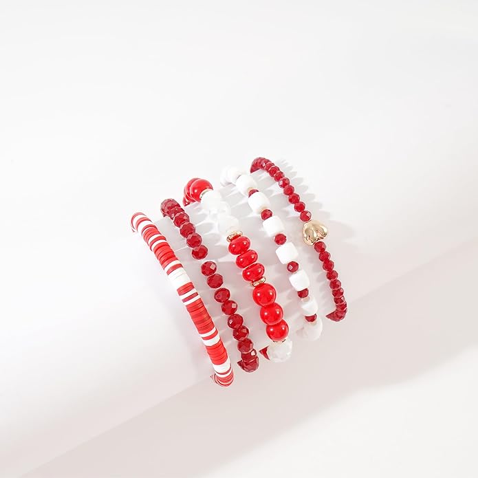 Heishi Beaded Stretch Bracelets for Women Stackable Polymer Clay Beads Bracelets Friendship Boho Summer Beach Bracelet Jewelry Set