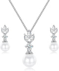 Wedding Jewelry for Bride Bridesmaid, Pearl Dangle Earrings and Pendant Necklace Set Bridal Jewelry for Promise Wedding Party