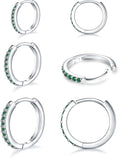 925 Sterling Silver Small Hoop Earrings Cubic Zirconia Huggie Hoop Earrings, 3 Pairs 14K White Gold Plated Cartilage Piercing Earrings Ear Cuff Tiny Hoop Earrings for Women Men