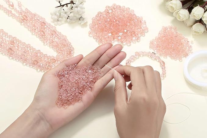 LAIDANLA 800PCS Glass Beads Pink Color Crystal Beads Assorted Crystal Beads with Container Box for DIY Necklace Bracelet Earring Jewelry Making