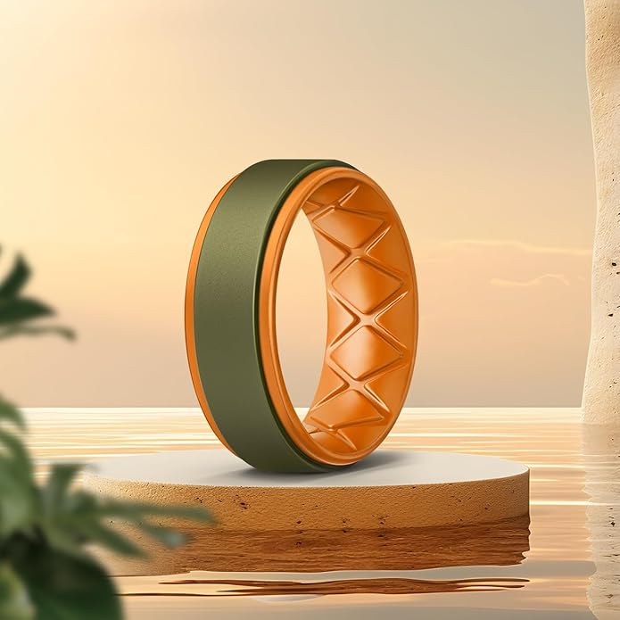 Egnaro Silicone Rings for Men 1/4/5/6/7 Multipack of Breathable Mens Silicone Rubber Wedding Rings Bands - Step Edge