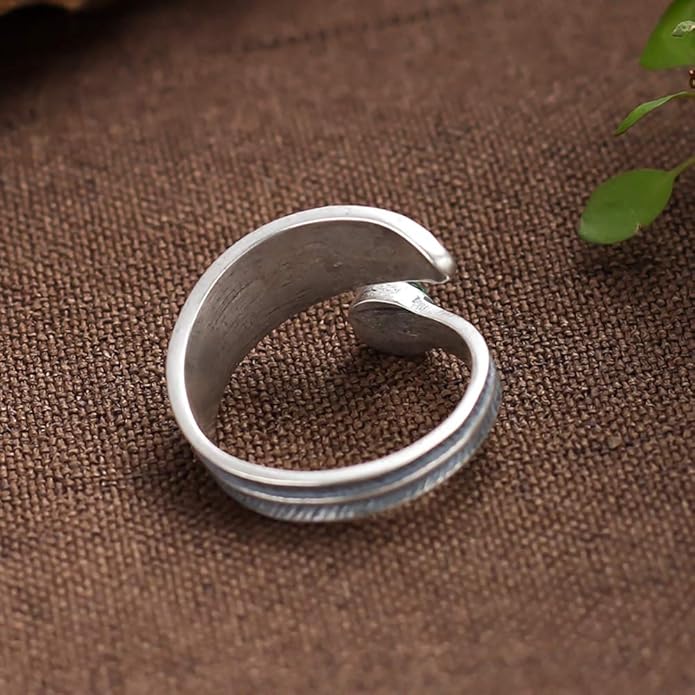BALMORA Real 925 Sterling Silver Vintage Leaf Rings for Women Men Retro Lotus Feather Flower Adjustable Open Ring Floral Leaves Finger Statement Promise Ring Fashion Jewelry Birthday Gifts for Mom Daughter