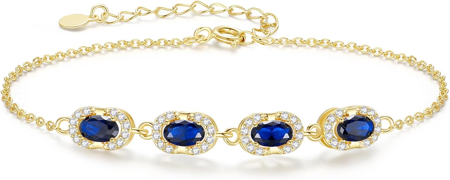 Birthstone Bracelets for Women, Gold Trendy Dainty Link Bracelet Jewelry Birthday Christmas Day Gifts for Women Girlfriend Friend Her Mom Wife
