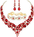 3/4 Pieces Women Jewelry Set Artificial Rhinestone Crystal Bride Statement Choker Necklace Tiara Crown Link Bangle Bracelet Teardrop Dangle Earrings Set