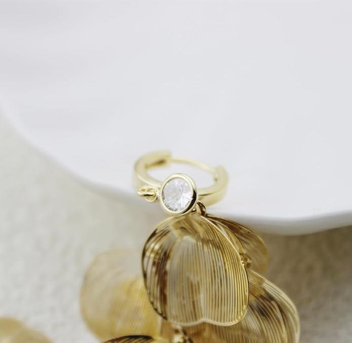 Boho Flower Layered Floral Leaf Drop Dangle Earring For Women,Metal CZ Gold Lightweight Flower Bohemian Gold Petal Exaggerated Jewelry Earrings For Women Brides Party Prom Wedding