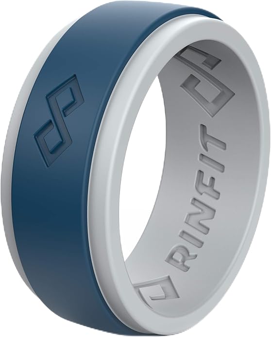 Rinfit Silicone Rings for Men 9mm Wide, 2mm Thick - Mens Rubber Wedding Bands - Infinity Ring with 2 Layers - Patented Design