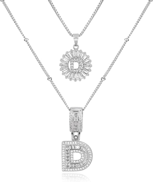 14K Gold Plated Alphabet Necklace Cubic Zirconia Letter Pendant, Personalized Name Jewelry Gift for Women, Customizable A-Z, Birthday/Mothers Day Gifts for Womens