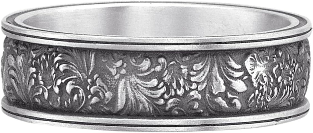 Rococo Ornate Carved Wedding Ring, Sterling Silver Band Ring, Antique Style Rings, Heritage Halo Band. Gifts For Men and Women