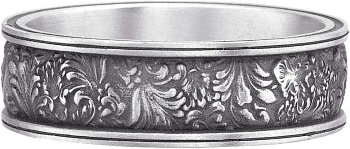 Rococo Ornate Carved Wedding Ring, Sterling Silver Band Ring, Antique Style Rings, Heritage Halo Band. Gifts For Men and Women