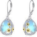 VONALA Sunflower Earring for Women 925 Sterling Silver Teardrop Moonstone Dangle Earring Leverback Sunflower Jewelry Birthday Gifts for Her