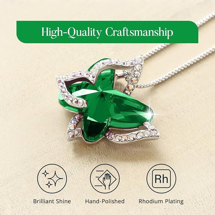 Valentine's Day Gift Butterfly Birthstone Crystal Necklace, Silver Tone with 18”+2” Chain, Necklace for Mother’s Day Anniversary Birthday Gifts for Women and Daughter