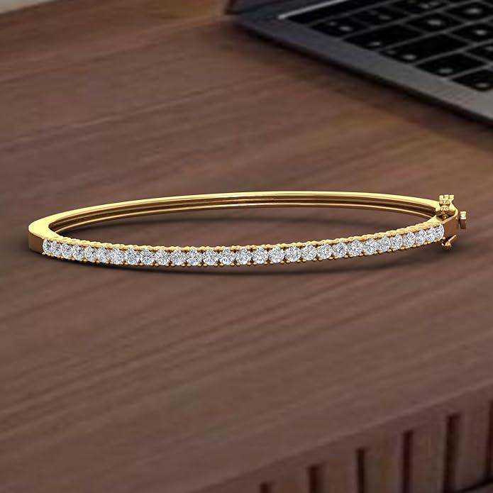 1.5 Carat Round Cut Prong Set Natural Diamond Womens Bangle Bracelet in 14K Gold (SI1-SI2 Clarity)