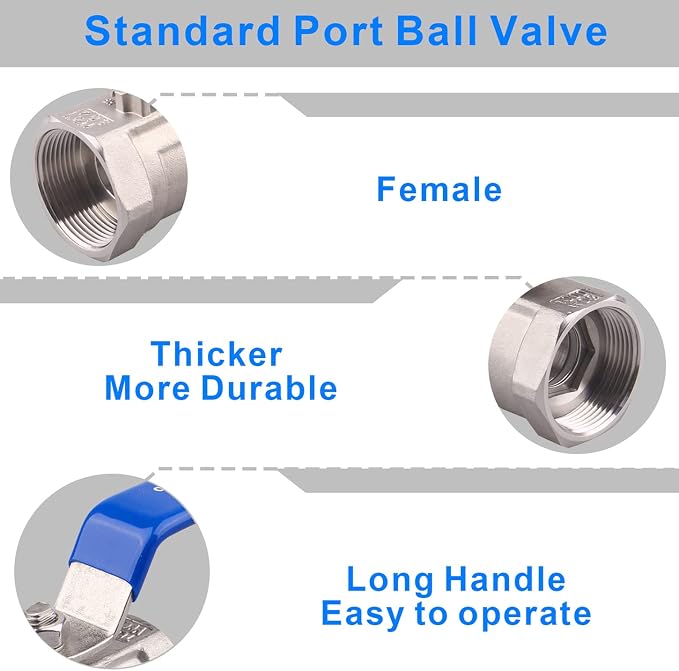 DERNORD Stainless Steel Ball Valve 1PC Type 1.5 Inch NPT Standard Port - Image 2