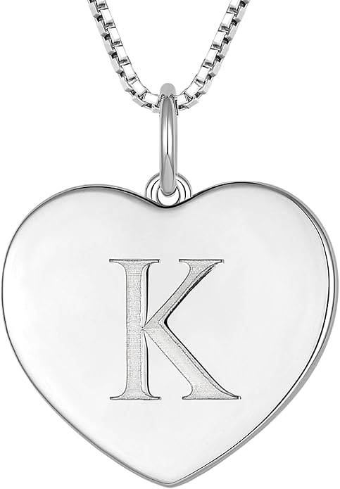 YL Initial Necklace 925 Sterling Silver Square/Round/Heart Letter Pendant A-Z Alphabet Polished Jewelry for Women