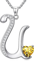 Valentines Day Gifts for Women Alphabet A to Z Initial Birthstone Pendant Necklaces for Women - 18k White Gold Plated Personalized Name Jewelry Valentine Mothers Day Birthday Gifts for Women Her Girlfriend