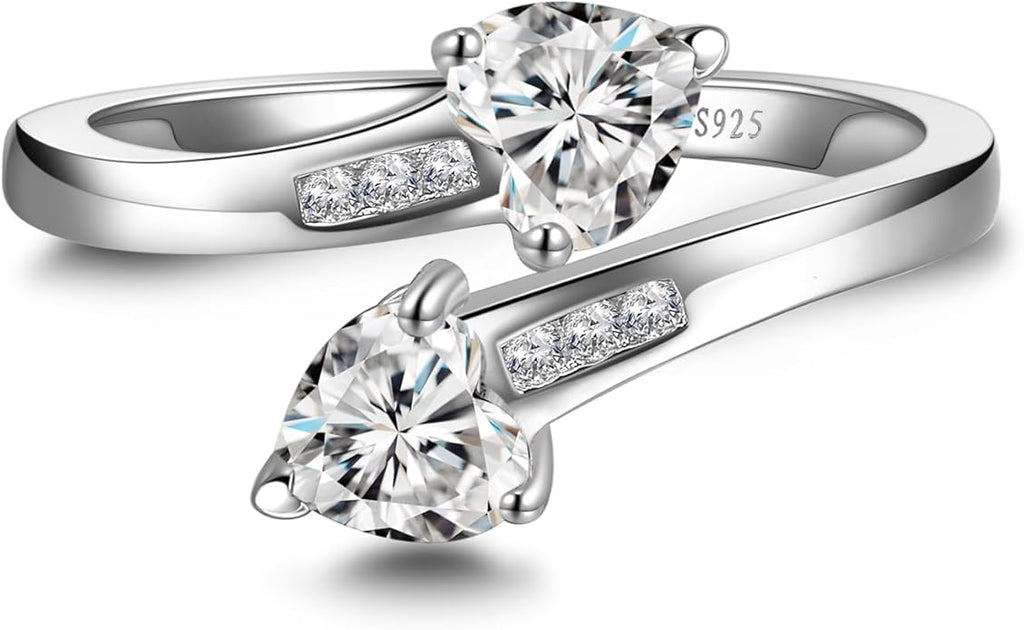 1CT Adjustable Women Heart Ring 925 Sterling Silver Birthstone Rings for Women Promise Ring for her Simulated Gemstone Statement Stackable Band Width 2mm Open Size 5~9