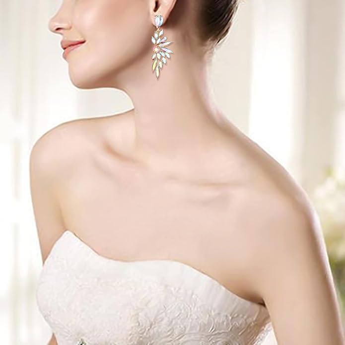 BriLove Women's Wedding Bridal Crystal Teardrop Multi Marquise Cluster Bling Dangle Earrings