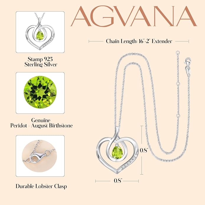 AGVANA Valentines Day Gifts Heart Birthstone Necklace for Women Sterling Silver Genuine or Created Gemstone Forever Love Pendant Necklace Fine Jewelry Anniversary Birthday Gifts for Women Mom Wife