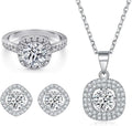 14K Gold White Moissanite Earrings Necklace Gemstone Ring Set, Women's Luxury Three-Piece Jewelry Set, Classic White Diamond-Inspired Design for Formal Events