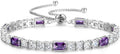 FANCIME Birthstone Bracelet for Women, Sterling Silver 4x6mm Gemstone Tennis Bracelet Bolo Adjustable Chain Fine Jewelry Birthday Gifts for Women Mom Wife Her
