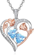 Valentine's Day Gifts for Wife 925 Sterling Silver Double Birthstone Pendant Necklaces I Love You for Always and Forever Necklace Anniversary Birthday Gifts for Wife Girlfriend Mom Her