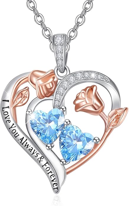 Valentine's Day Gifts for Wife 925 Sterling Silver Double Birthstone Pendant Necklaces I Love You for Always and Forever Necklace Anniversary Birthday Gifts for Wife Girlfriend Mom Her