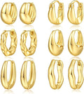 6 Pairs Gold Hoop Earrings Set for Women, 14K Gold Plated Huggie Chunky Earring Variety Pack, Hypoallergenic Thick Jewelry Gift