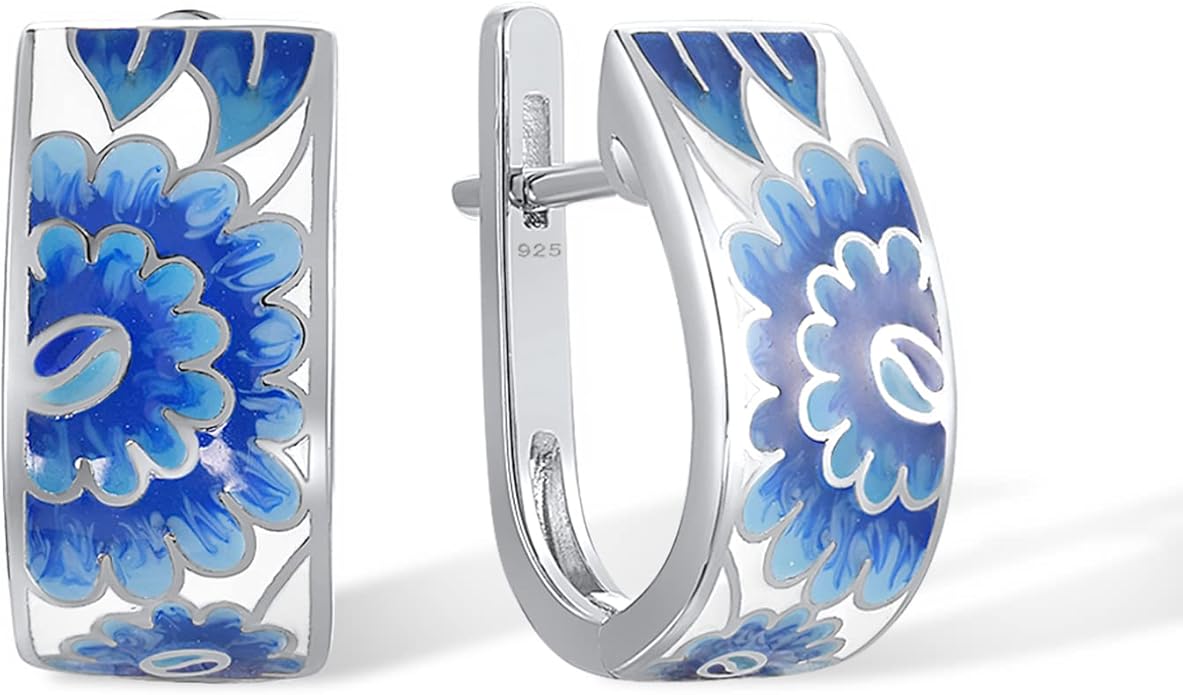 Santuzza 925 Sterling Silver Enamel Pattern Dangle Earrings