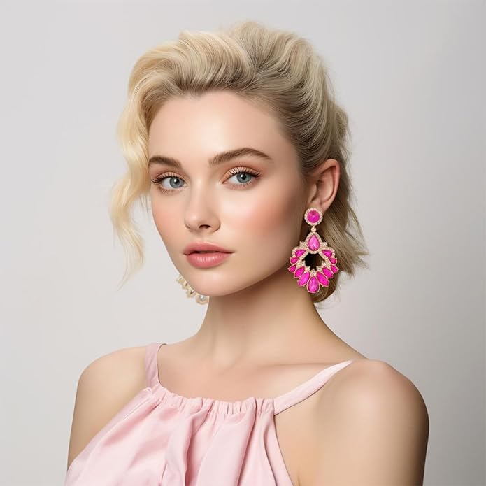 Fashion Rhinestone Statement Drop Dangle Earrings Large Colorful Crystal Chandelier Earrings for Women Bridal Wedding Party Prom
