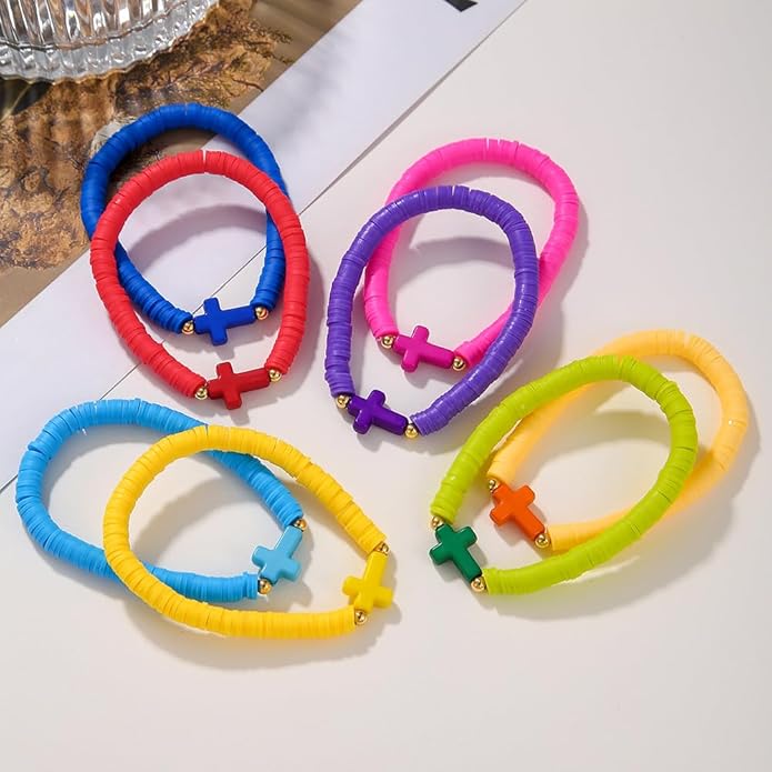 Friendship Bracelets Boho Stackable Bracelets for Women Surfer Heishi Clay Bead Bracelets Stretch Preppy Bracelets Colorful Boho Bracelets for Women