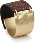 Leather Bracelet for Women Black Leather Golden Bracelet Bangle Chunky Leather Wrap Bracelet for Women Statement Jewelry Gift