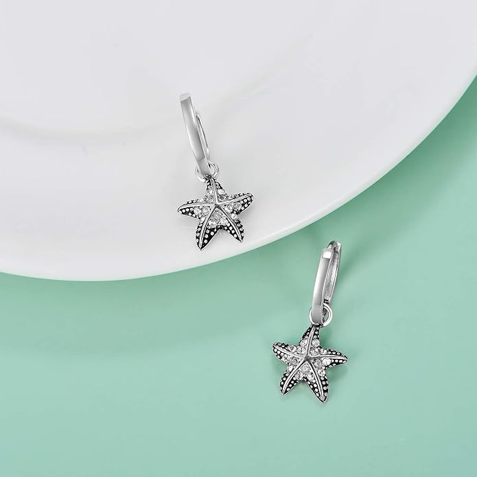 Sterling Silver Beach Ocean Series Hoop Earrings with Crystal, Jewelry Collection for Women Girls