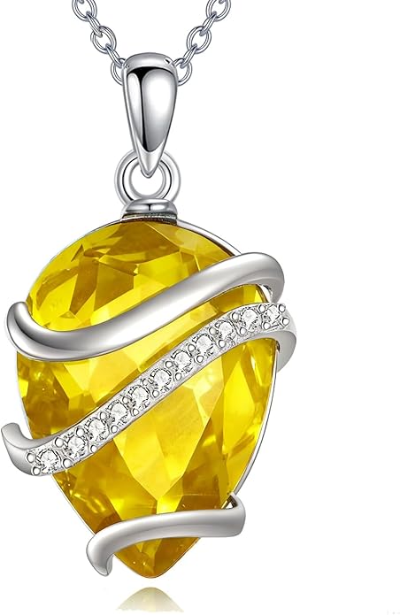 Birthstone Necklace for Women Sterling Silver Teardrop Pendant Necklace Birthday Jewelry Gift for Women