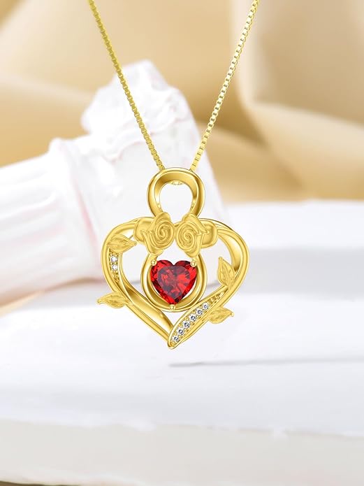 Midari 18K Gold Heart Birthstone Necklace 18K Gold Infinity Rose Necklace Birthday Christmas Jewelry Gifts for Women Wife Her Daughter Mom