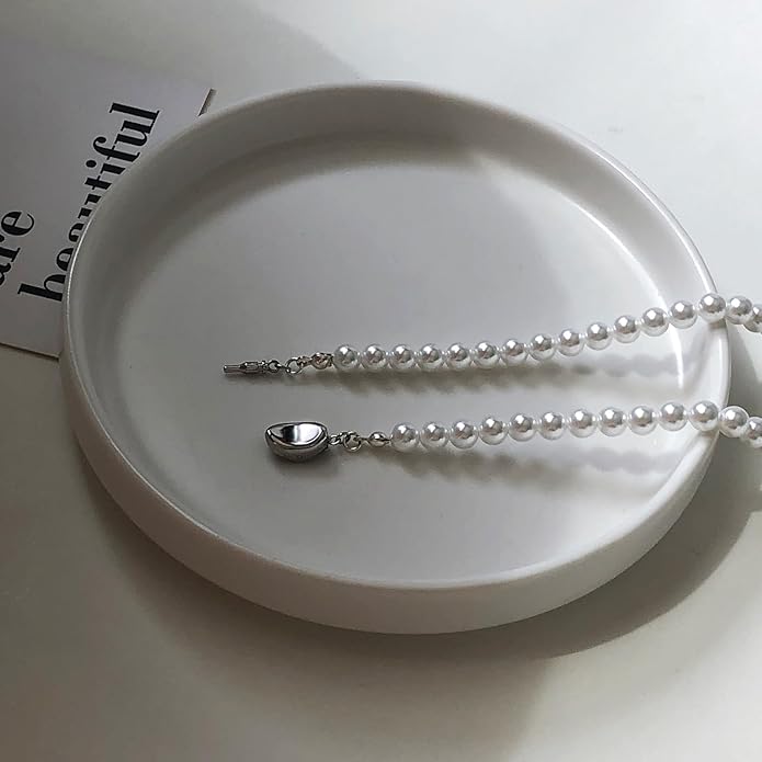 Zeffy Pearl Necklace 4MM/6MM/8MM Dainty Round Imitation Pearl Choker Necklace Wedding Pearl Necklace Delicate Jewelry for Women Simple Bridesmaid Jewelry Gifts