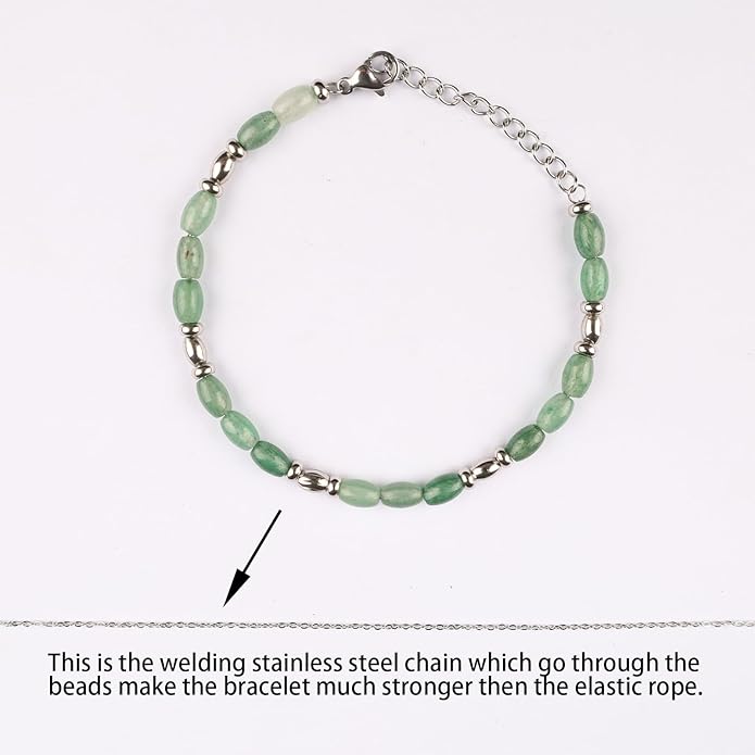 Natural Gem Stone Beaded Bracelets for Women Adjustable Stainless Steel Agate Lapis Tiger Eye Aventurine Rose Quartz